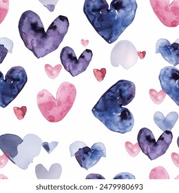 Tons of Hearts all kinds of shapes and sizes: Colorful and Beautiful  Watercolor Seamless Pattern Wallpaper Curtain Bedding Upholstery White Background Vector
