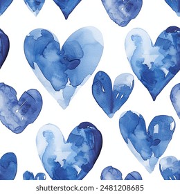 Tons of Hearts all kinds of shapes and sizes: Colorful Watercolor Seamless Pattern Wallpaper Curtain Bedding Upholstery White Background Vector
