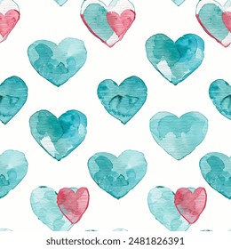 Tons of Hearts all kinds of shapes and sizes: Colorful Watercolor Seamless Pattern Wallpaper Curtain Bedding Upholstery White Background Vector
