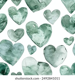 
Tons of Hearts all kinds of shapes and sizes: Colorful Moss Sap Green Watercolor Seamless Pattern Wallpaper Curtain Bedding Upholstery Fabric White Background Vector