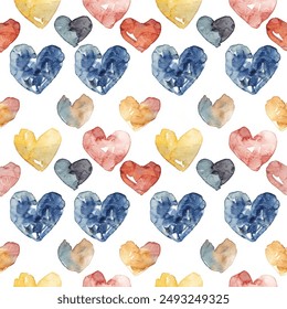 
Tons of Hearts all kinds of shapes and sizes: Colorful Rainbow Watercolor Seamless Pattern Wallpaper Curtain Bedding Upholstery Fabric White Background Vector