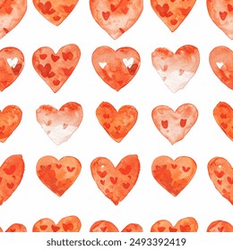 
Tons of Hearts all kinds of shapes and sizes: Colorful Orange Watercolor Seamless Pattern Wallpaper Curtain Bedding Upholstery Fabric White Background Vector