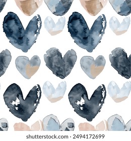 Tons of Hearts all kinds of shapes and sizes: Colorful Watercolor Seamless Pattern Wallpaper Curtain Bedding Upholstery Fabric White Background Vector