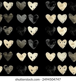 Tons of Hearts all kinds of shapes and sizes: Black Silver White Grey Watercolor Seamless Pattern Wallpaper Curtain Bedding Upholstery Fabric White Background Vector