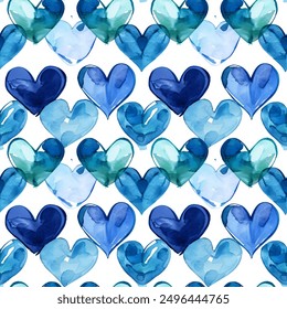 
Tons of Hearts all kinds of shapes and sizes: Colorful Aqua Blue Watercolor Seamless Pattern Wallpaper Curtain Bedding Upholstery Fabric White Background Vector