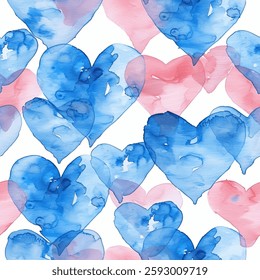 Tons of Hearts all kinds of shapes and sizes: Colorful Watercolor Seamless Pattern Wallpaper Curtain Bedding Upholstery Fabric White Background Gift Wrapping Paper Vector