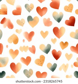 Tons of Hearts: Water Color Seamless Pattern for Wallpaper Background: Red Terra Orange Pink Pastel Colors
