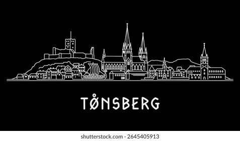 Tonsberg Norway Skyline White Outline.
