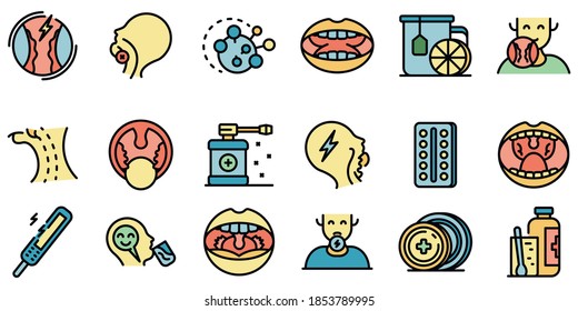 Tonsillitis icons set. Outline set of tonsillitis vector icons thin line color flat on white