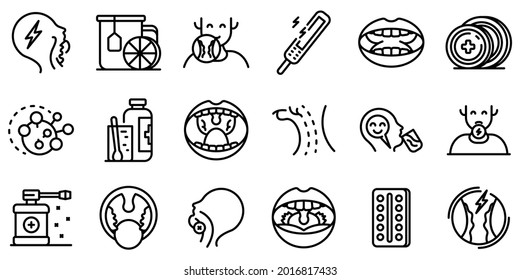 Tonsillitis icons set. Outline set of tonsillitis vector icons for web design isolated on white background