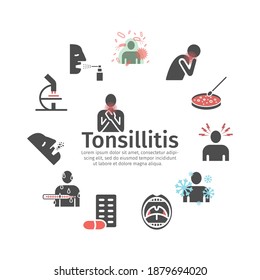 Tonsillitis. Symptome, Behandlung. Flachsatz. Vektorzeichen für Web-Grafiken.