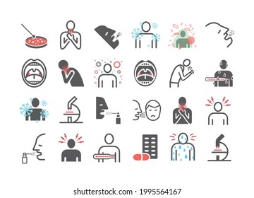 Tonsillitis. Symptoms, Treatment. Line icons set. Vector signs for web graphics.