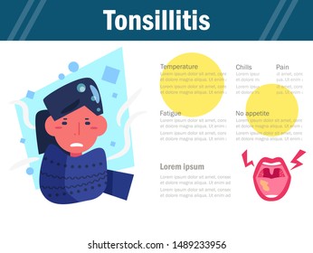 Tonsillitis Vector. Cartoon. Isolated art on white background. Flat
