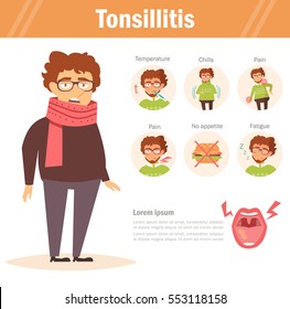 Tonsillitis. Vector. Cartoon. Isolated. Flat. Illustration for websites, brochures, magazines. Medicine