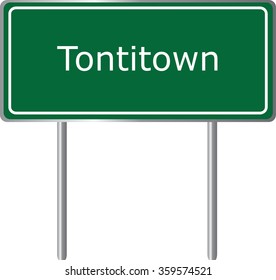 Tontitown , Arkansas, road sign green vector illustration, road table, USA city
