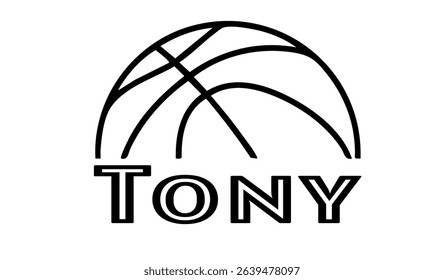 Tony – first name in sporty style with a stylized basketball sketch. Black vector graphic, ideal for banners, cards, sweatshirts, prints, Cricut, Silhouette and sublimation projects.