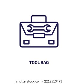 Tool Bag Icon From Construction Collection. Thin Linear Tool Bag, Bag, Tool Outline Icon Isolated On White Background. Line Vector Tool Bag Sign, Symbol For Web And Mobile