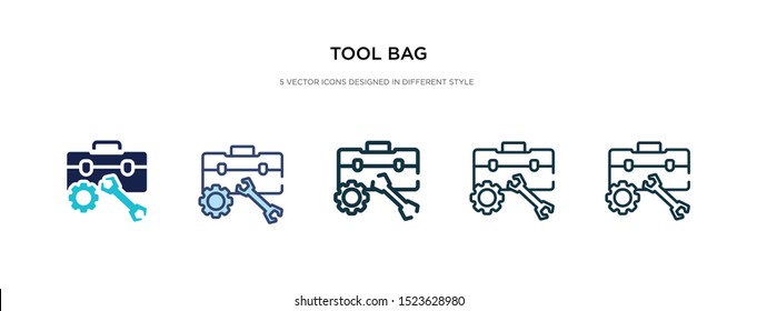 tool bag icon in different style vector illustration. two colored and black tool bag vector icons designed in filled, outline, line and stroke style can be used for web, mobile, ui