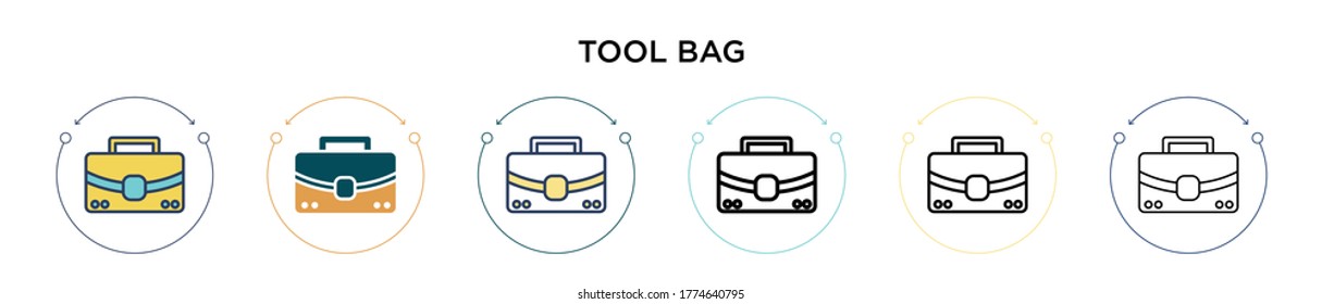 Tool bag icon in filled, thin line, outline and stroke style. Vector illustration of two colored and black tool bag vector icons designs can be used for mobile, ui, web