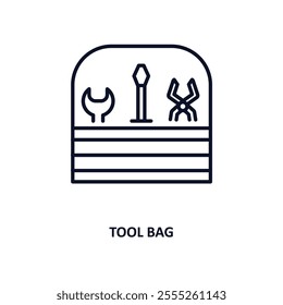 tool bag outline icon.  Thin line icon from construction collection. Editable vector isolated on white background