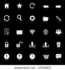 Tool bar icons with reflect on black background, stock vector