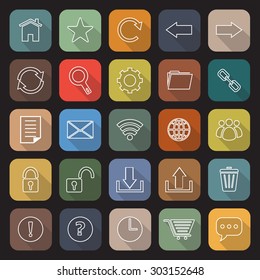 Tool bar line flat icons with long shadow, stock vector