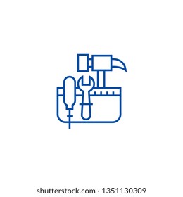 Tool belt,hammer screw line icon concept. Tool belt,hammer screw flat  vector symbol, sign, outline illustration.