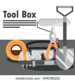 cartel de equipo de construcción de caja de herramientas