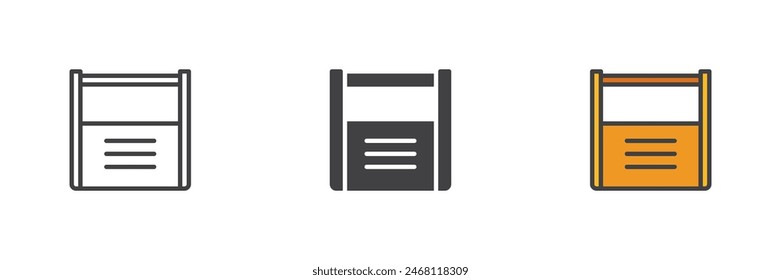 Tool box different style icon set. Line, glyph and filled outline colorful version, outline and filled vector sign. Toolbox symbol, logo illustration. Vector graphics