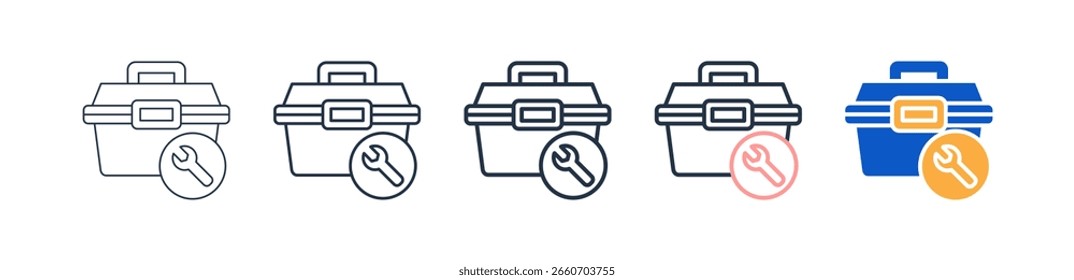Caixa de ferramentas ícones de estilo diferentes definir ilustração de vetor.