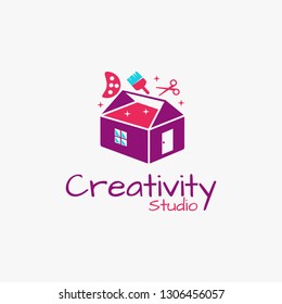 Tool box and house studio art logo icon vector illustration on white background