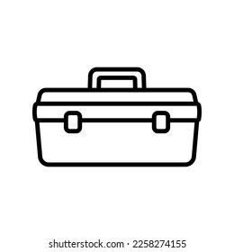 Tool box icon. Black contour linear silhouette. Front side view. Vector simple flat graphic illustration. Isolated object on a white background. Isolate.