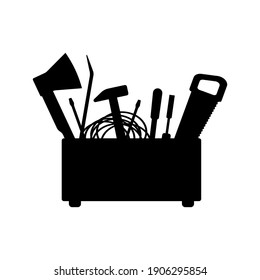 Tool box icon. Black silhouette. Side view. Vector flat graphic illustration. The isolated object on a white background. Isolate.