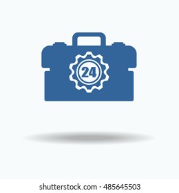 Tool box icon with gears. 24 hours 7 days