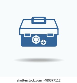 Tool box icon with gears. Support settings concept. Mechanical shop.