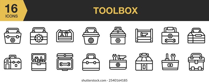 Tool Box icon set. Includes tool box icons, and More. Outline icons vector collection.