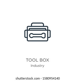 Tool box icon. Thin linear tool box outline icon isolated on white background from industry collection. Line vector sign, symbol for web and mobile