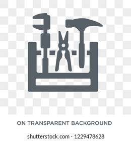 Tool box icon. Trendy flat vector Tool box icon on transparent background from Construction collection. 