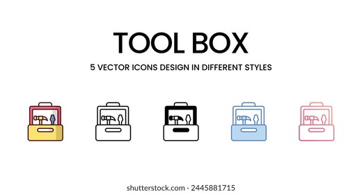 Iconos de caja de herramientas establecidos en ilustración de stock de Vector de estilo diferente