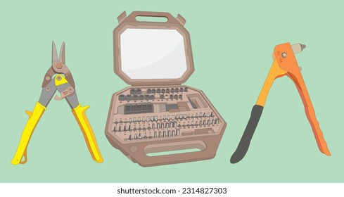 Tool Box and pliers tools for metalworking workshops