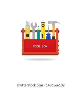 Tool Box. Set Isolated Icons Set Building Tools Repair, Illustration, Isolated On White Background - Vector