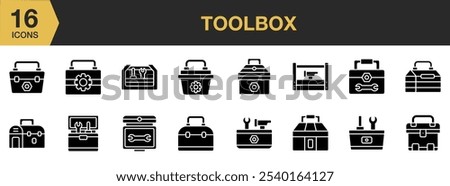 Tool Box solid icon set. Includes tool box and More. Solid icons vector collection.