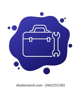Icono de caja de herramientas y llave inglesa, Vector de línea