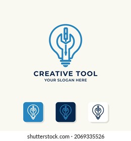 tool bulb creative logo design, wrench and screwdriver