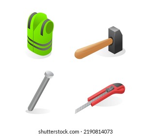 Tool bundle icon maker in isometric and flat illustration