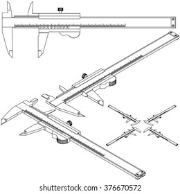 tool calipers / trammel line drawing isometric set