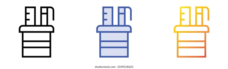 Icono de caja de herramientas. Lineal, relleno azul y diseño de estilo degradado aislado sobre fondo blanco