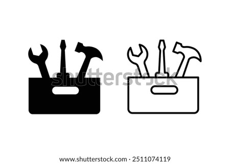 Tool case icon set. Toolbox icon set. Carpenter toolkit icon. Hardware toolbox sign for UI designs.