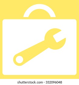 Tool Case vector icon. Style is flat symbol, white color, rounded angles, yellow background.