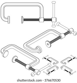 tool clamp line drawing isometric set